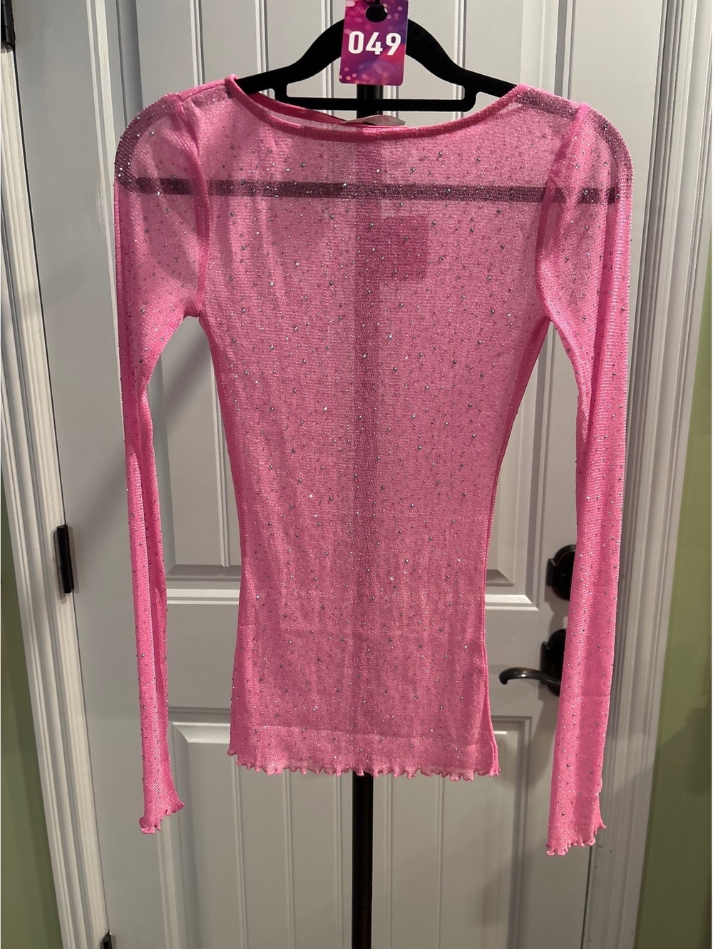#FP049 NWT Intimately Free People – Mesh So Well Sparkly Sheer Top, Pink, Size S